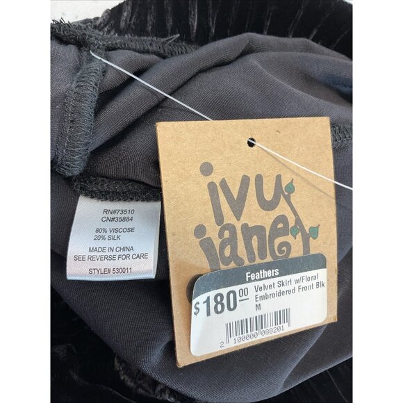 New $180 Ivy Jane size M midi Skirt Black Velvet floral Embroidered BOHO FALL - Picture 8 of 10